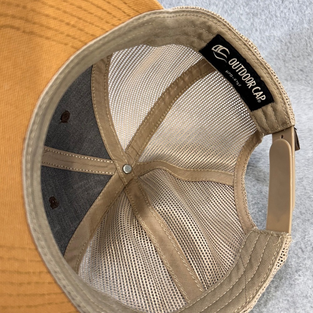 Hook Line & Sinker Leather Patch Mens Brown Tan Outdoor Cap Trucker Hat OSFM - Picture 8 of 11